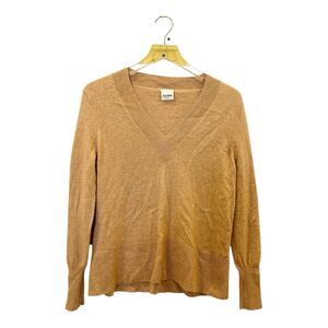 Baldwin Kansas City Wool Cashmere Blend V Neck Sweater Brown Sz XS Ribbed Cuffs